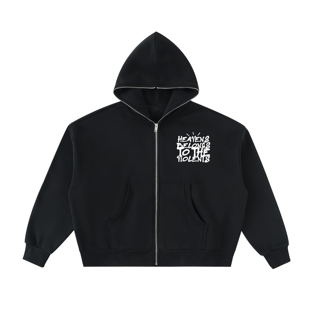 Fleeced Full-Zip Boxy Hoodie