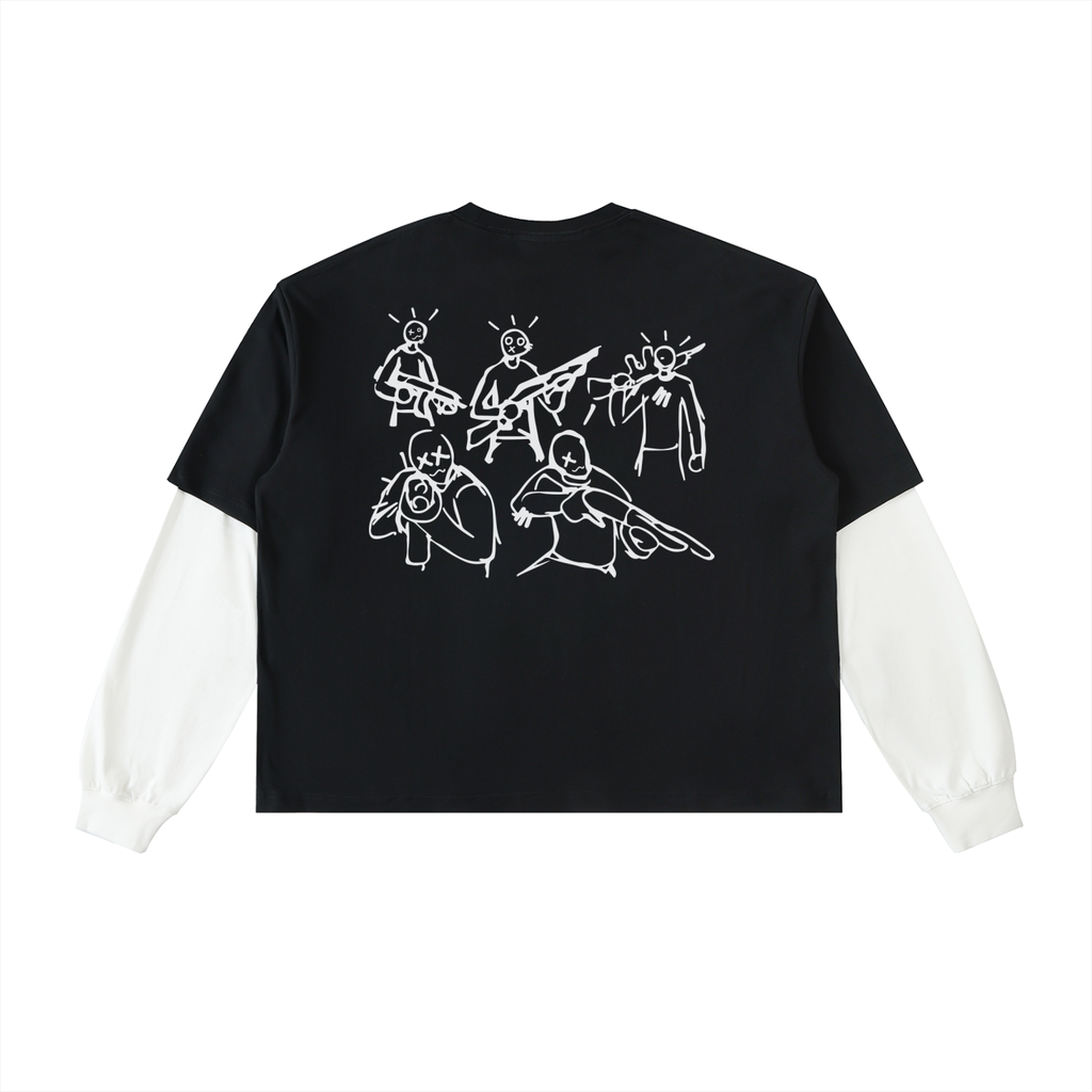 Layered Contrast Sleeve Cotton T-Shirt