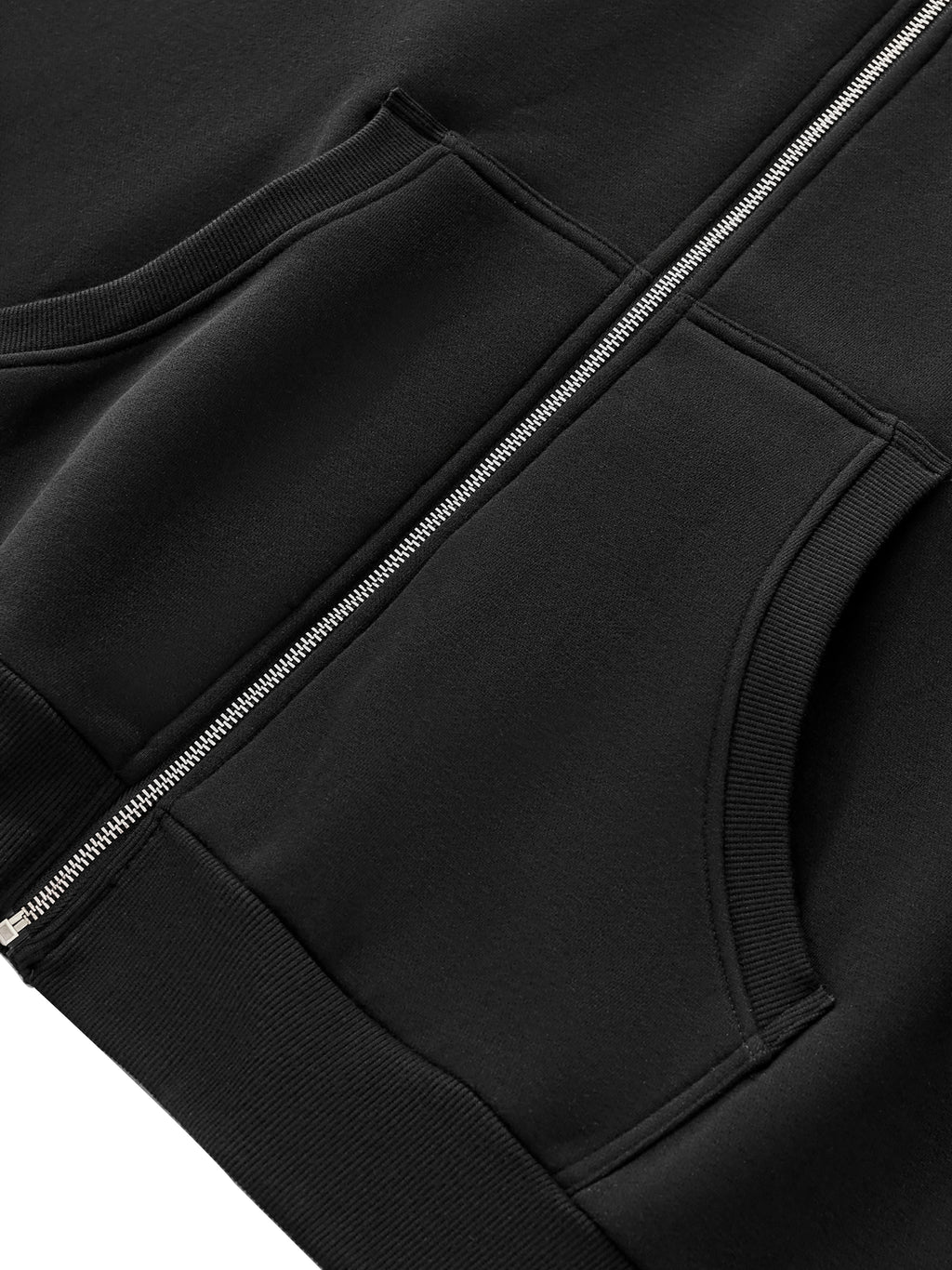 Fleeced Full-Zip Boxy Hoodie